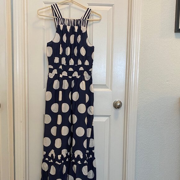 nwt Anthropologie Somerset Maxi Dress: Poplin Halter Navy White polka dots - Picture 1 of 4